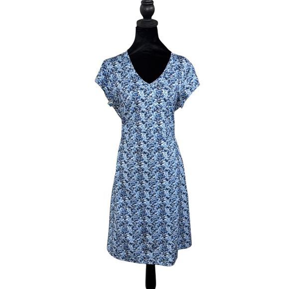 L.L.Bean Dress Size M Blue Performance V-Neck Short Sleeve zipper pockets - Picture 1 of 9